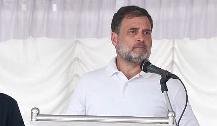Congress leader Rahul Gandhi during addressing a crowd in an election rally in Thrissur.
