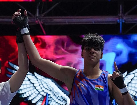 Priya Ghanghas celebrates her victory on Monday