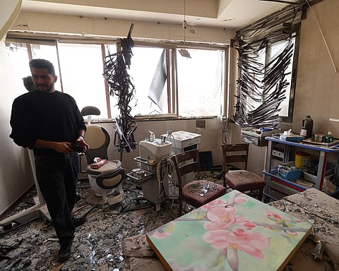 Inside the Gandhi hotel hospital, which was damaged on 1 March when a projectile struck a State TV communications tower and nearby buildings across the street