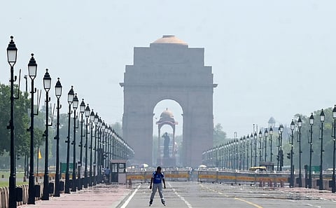 A man skates at Kartavya path on a hot summer day in New Delhi on Monday.