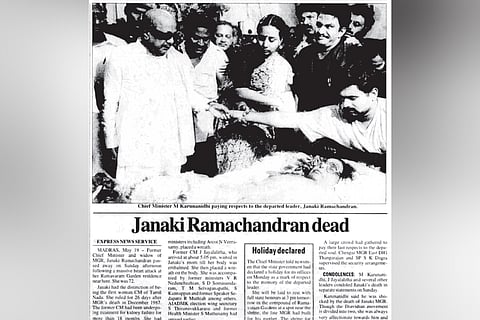 A newspaper report (from TNIE archives) on Janaki Ramachandran’s demise, published on May 20, 1996 