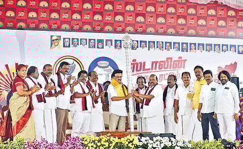 CM MK Stalin at a campaign rally in Tiruvannamalai on Wednesday