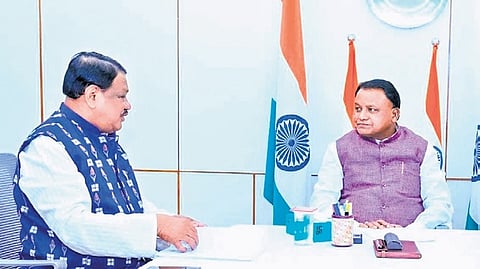 Union minister Jual Oram in discussion with Chief Minister Mohan Charan Majhi on development initiatives in Rourkela, ahead of Prez Droupadi Murmu’s visit.