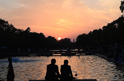 A view of sunset on a rainy day near 
India Gate on Wednesday.