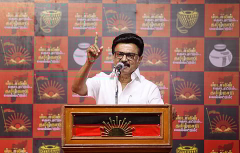 Tamilnadu Chief minister and DMK president M. K. Stalin,during the election campaign at Municipality ground in Villupuram on Wednesday. 