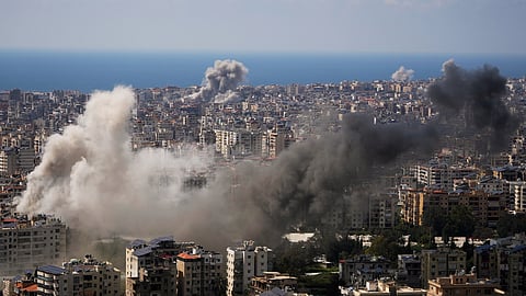 Smoke rises following several Israeli airstrikes in Beirut, Lebanon, Wednesday, April 8, 2026.