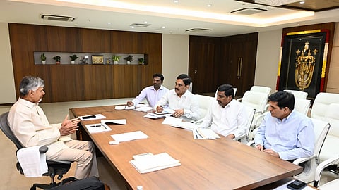 CM Nara Chandrababu Naidu during review meeting on roads, buildings and transport department at Secretariat in Velagapudi on Wednesday. 