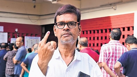 Salwan Ali aka Pappu after casting his vote at Matha Nagar School in Kochi on Thursday