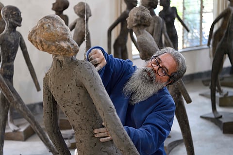 KS Radhakrishnan working on a scultpure