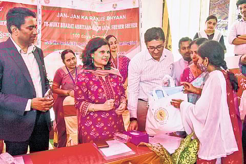 Punya Salila Srivastava Secretary, Department of Health and Family Welfare visits Ayushman Arogya Shivir at Gollapudi on Thursday.