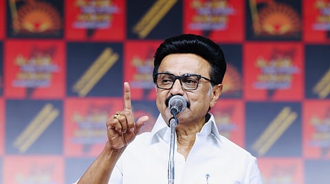 Chief Minister MK Stalin addressing an election campaign in Thanjavur.