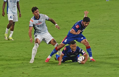 Action from the match between Bengaluru FC and Kerala Blasters FC