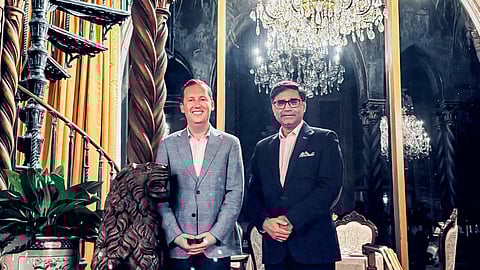 US Ambassador to India Sergio Gor, left, meets Foreign Secretary Vikram Misri at Mar-a-Lago, in Palm Beach, Florida, United States.