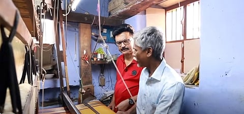 Stalin interacted with local weavers in Perumal Koil Street and visited one of their homes to speak with family members.