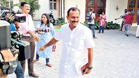 Shone George arrives at Mount St Thomas, the headquarters of the Syro-Malabar Church, in Kakkanad, Kochi, on Monday.