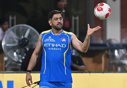 MS Dhoni during nets on Monday