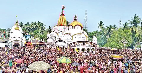 A sea of devotees near Chandaneswar temple in Balasore’s Bhograi block. 
