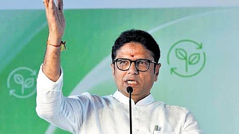 Minister D Sridhar Babu speaks during the groundbreaking ceremony of a Rs 700 crore compressed biogas project at Narmetta in Siddipet district on Sunday.