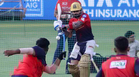 Virat Kohli trains at the M Chinnaswamy Stadium in Bengaluru on Tuesday
