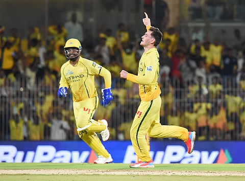 CSK spinner Noor Ahmad celebrates a wicket