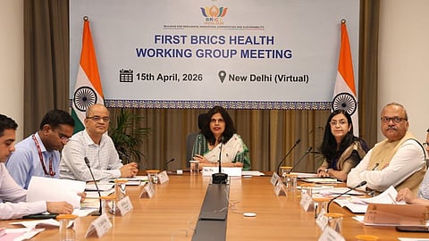 Union Health Secretary Punya Salila Srivastava chairing the first Health Working Group (HWG) meeting under the BRICS framework for the year 2026 in New Delhi.