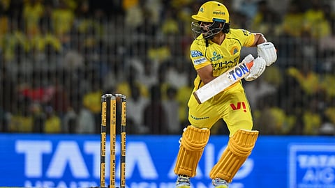 Chennai Super Kings' skipper Ruturaj Gaikwad plays a shot during the Indian Premier League 2026 match against Kolkata Knight Riders at MA Chidambaram Stadium, in Chennai on Tuesday.