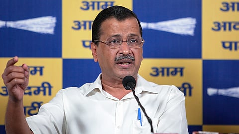 Aam Aadmi Party (AAP) National Convener Arvind Kejriwal speaks during a press conference at the party headquarters in New Delhi.