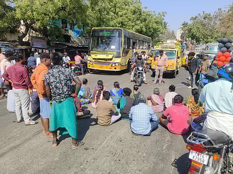 On Wednesday, over 50 relatives and residents blocked the Tiruchy–Salem highway, disrupting traffic for nearly an hour, with vehicles lined up for up to five kilometres.