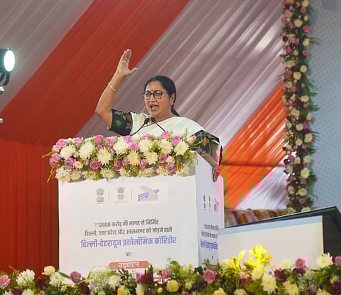 Chief Minister Rekha Gupta during the inauguration of the Delhi-Dehradun Expressway on Tuesday