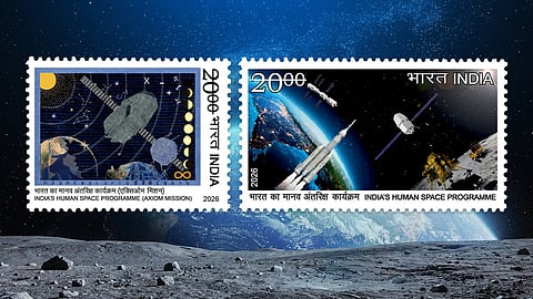 The stamp, symbolising India’s growing presence in human spaceflight, was designed by Manish Tripathi, founder of aantarDESI.