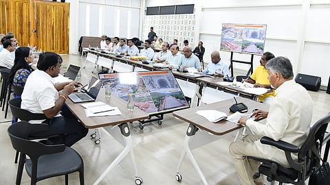 CM Nara Chandrababu Naidu during a review meeting on the progress of irrigation projects on Wednesday.