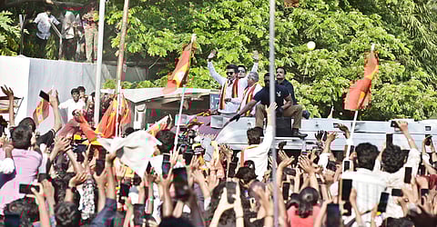 TVK founder and actor Vijay campaigns at T Nagar in Chennai on Wednesday 