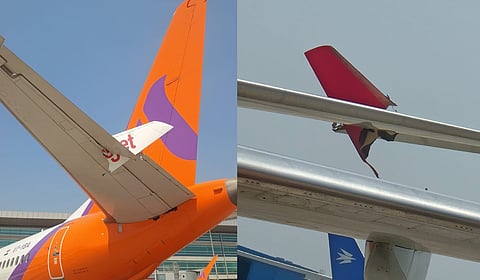 The right winglet of Spicejet's SG 124 was damaged while the left-hand horizontal stabiliser of Akasa Air QP 1406 was damaged.