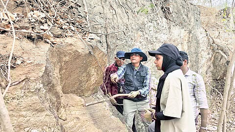 A team of scientists from the National Institute of Rock Mechanics (NIRM), Bengaluru studies the stability of the Indrakeeladri Hill 