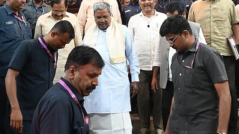 CM Siddaramaiah leaves Vidhana Soudha after the cabinet meeting on Thursday evening.