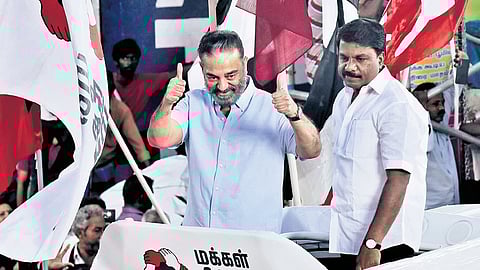 Kamal Haasan campaigns at Chinthadripet in Chennai on Friday.