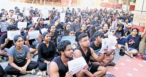 The students staging protest for the second day on Friday.