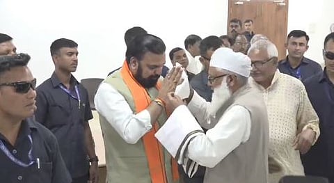 Bihar CM Samrat Choudhary refusing to wear the skull cap offered by a Muslim worker.