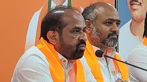 Health Minister Satya Kumar Yadav addressing the media at the BIP office on Friday.