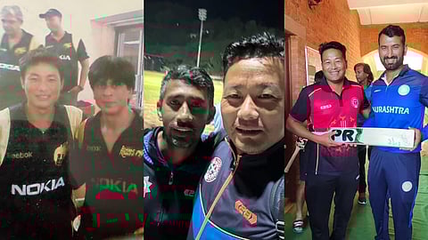 Hokaito Zhimomi with KKR owner Shahrukh Khan, former India players Wriddhiman Saha and Cheteshwar Pujara
