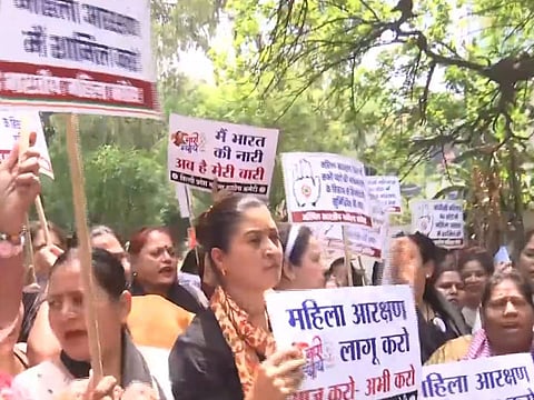 Congress holds protest against PM Modi's address on Women's Reservation Bill setback in Lok Sabha