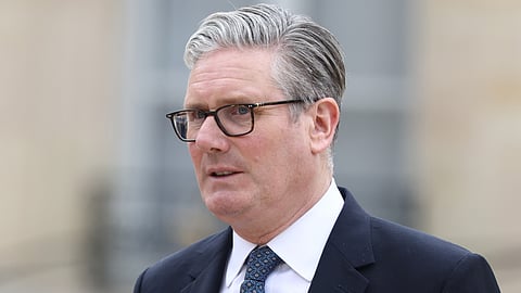 British Prime Minister Keir Starmer leaves after the multinational virtual summit and press conference at the Elysee Presidential Palace in Paris, Friday April 17, 2026.