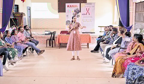 Teachers attending a session of Project X by Athira Krishnan of Kanal Innovation at Government GHSS, Attingal,Thiruvananthapuram 
