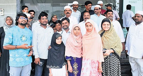 Minority Welfare Minister NMD Farooq flags off the second batch of Haj pilgrims’ journey from Andhra Pradesh at Gannavaram airport on Sunday 