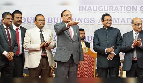 Chief Justice of India Justice Surya Kant during the inauguration of the new additional court building at the Madurai District Court Complex on Sunday.