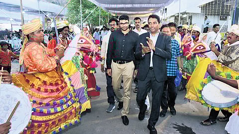 NTR District Collector G Lakshmisha and I&PR Director KS Viswanathan taking part in the closing ceremony of Kondapalli Toys Festival on Monday 