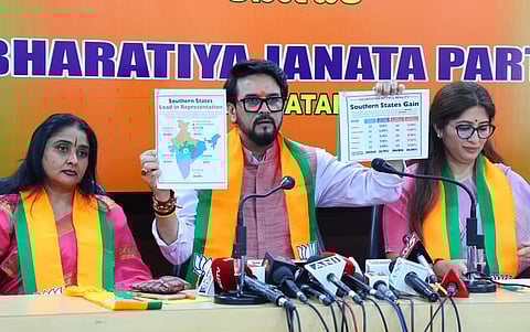 BJP MP Anurag Thakur addresses the media in Bengaluru on Sunday 