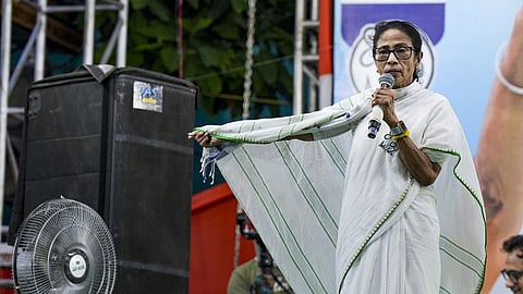  West Bengal Chief Minister and Trinamool Congress (TMC) supremo Mamata Banerjee addresses a public meeting.