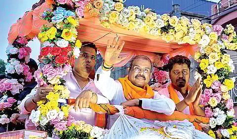 Union Education Minister Dharmendra Pradhan during a campaign in West Bengal.