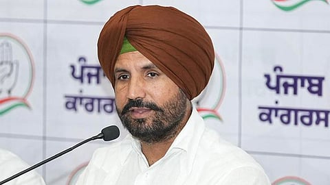 Punjab Congress president Amarinder Singh Raja Warring addresses a press conference.